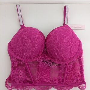 NWT! Victoria's Secret Very Sexy Push Up Bra Pink Lace & Rhinestones Size 34C